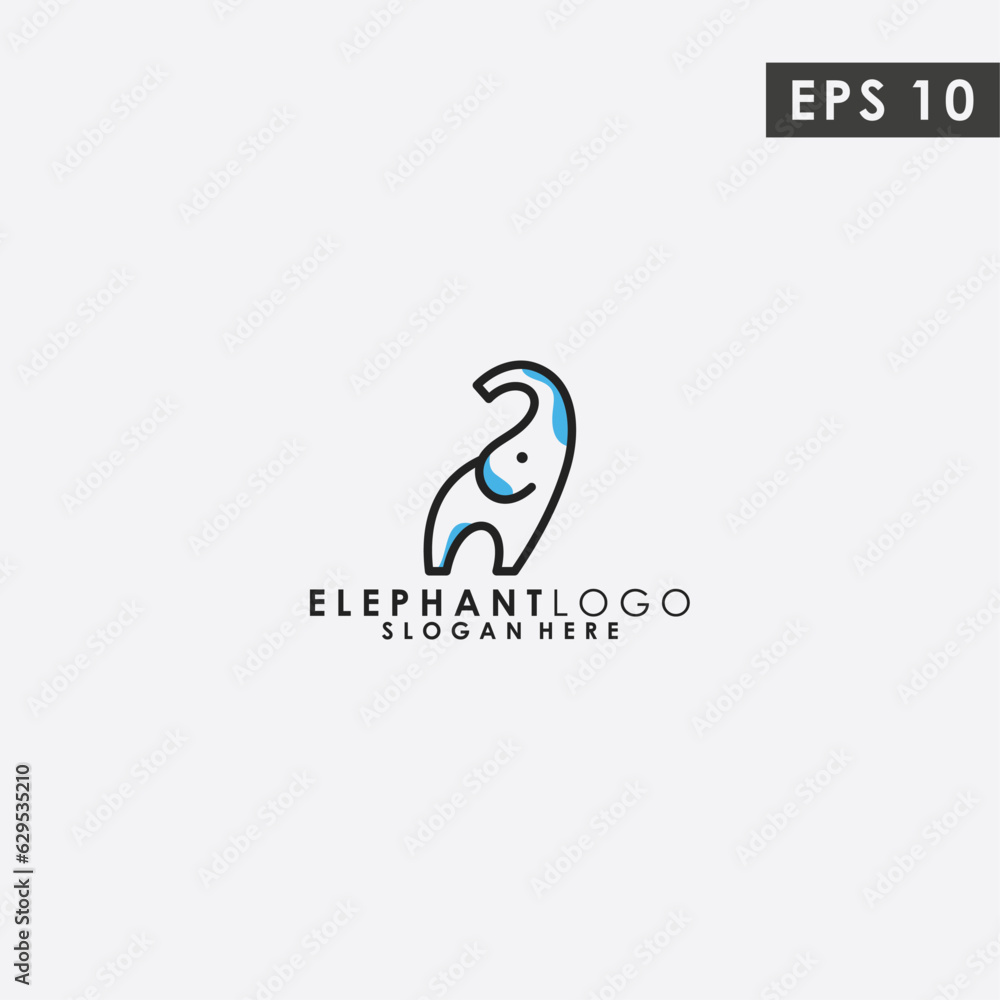 Obraz premium Elephant Line Logo Design Vector Template With Logogram Style