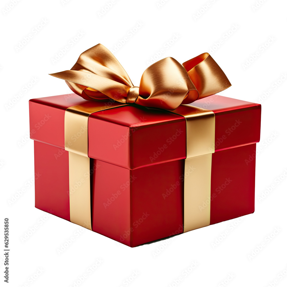 Gift Box in Classic Red and Gold isolated on transparent background. Generative AI. Gift Box in Classic Red and Gold isolated on transparent background. Generative AI.