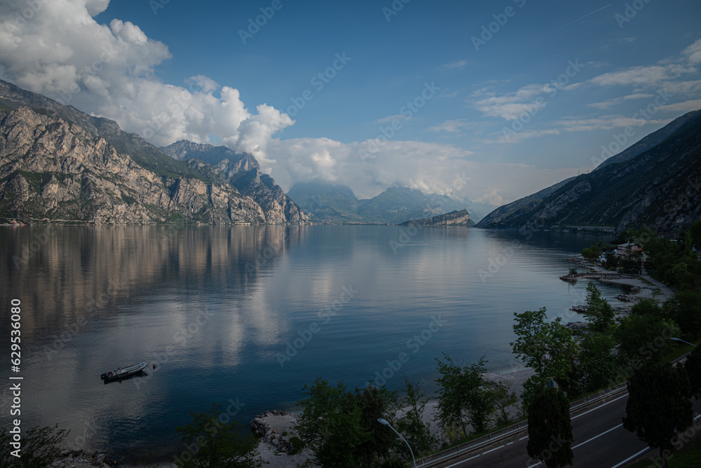Lake Garda Italy in the morning on a cloudy day in summer landscape