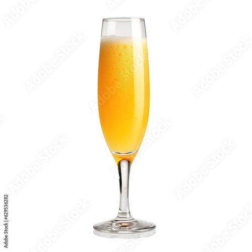 Mimosa in Champagne Flute with Orange Juice and Sparkling Wine isolated on transparent background.