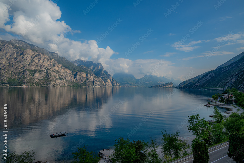 Lake Garda Italy in the morning on a cloudy day in summer