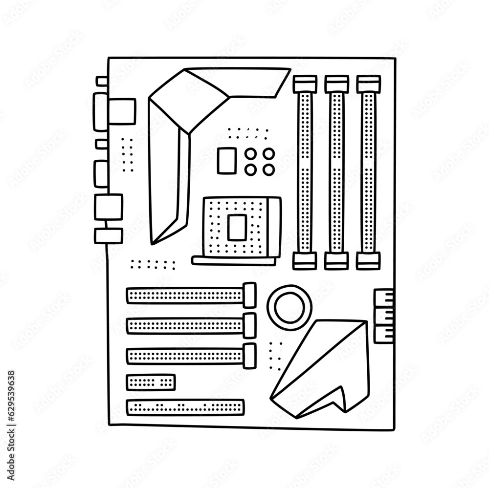 Computer motherboard doodle line icon illustration. linear style sign for mobile concept and web design. PC mainboard outline vector icon Computer motherboard doodle line icon illustration. linear style sign for mobile concept and web design. PC mainboard outline vector icon