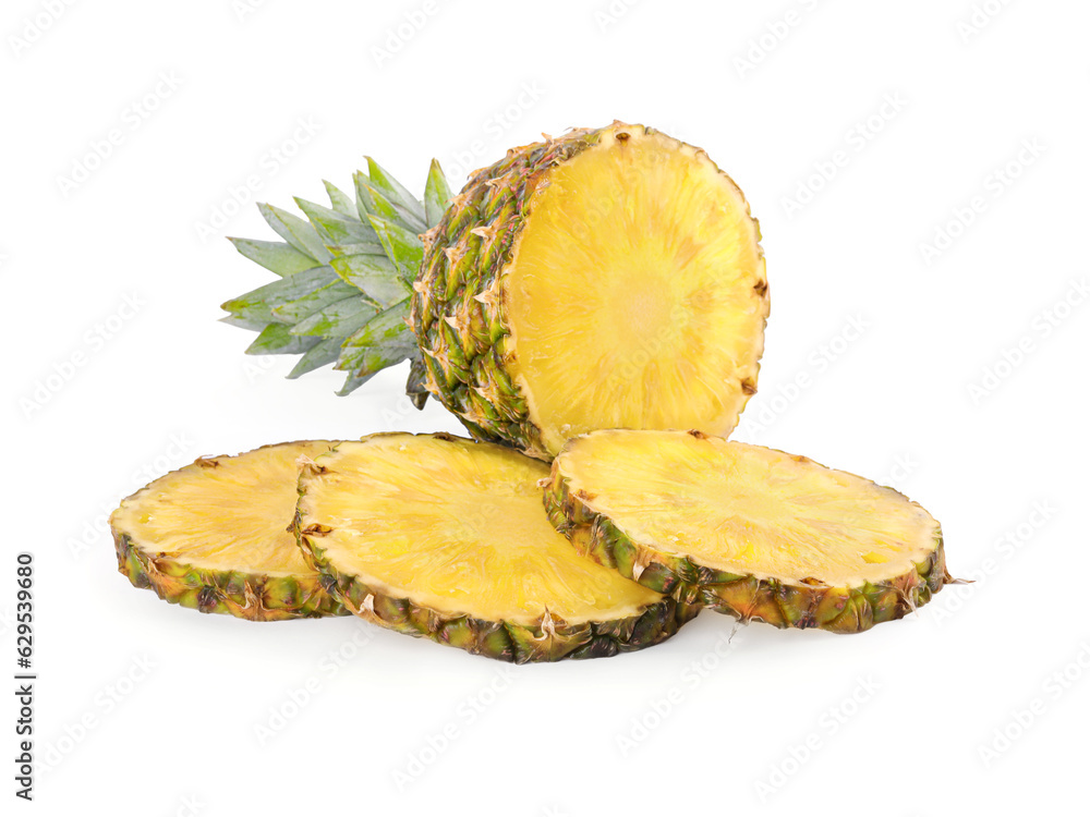 Cut tasty ripe pineapple isolated on white Cut tasty ripe pineapple isolated on white