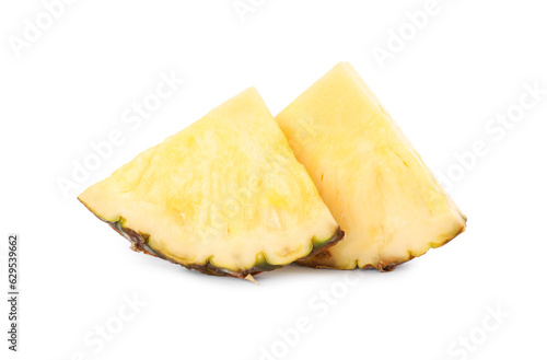 Slices of tasty ripe pineapple isolated on white