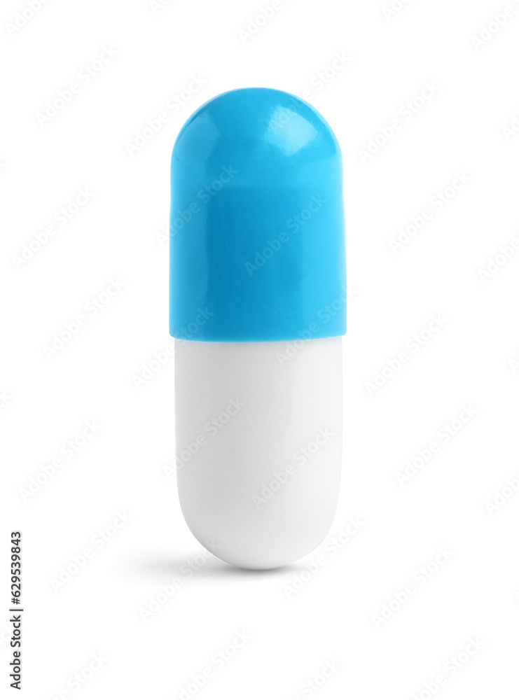 One pill on white background. Medicinal treatment One pill on white background. Medicinal treatment