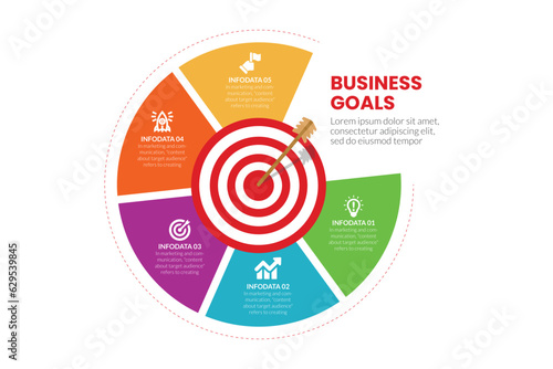 Business infographic goals template with target 
