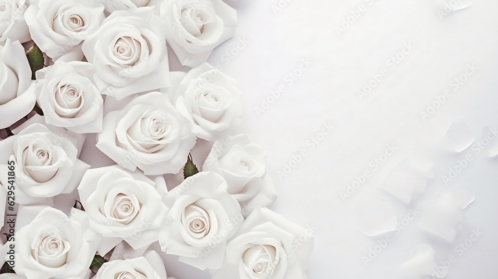 Generative AI : Blank space with Delicate Roses on pink background. Showcase for product, perfume, jewelry and cosmetic presentation Generative AI : Blank space with Delicate Roses on pink background. Showcase for product, perfume, jewelry and cosmetic presentation