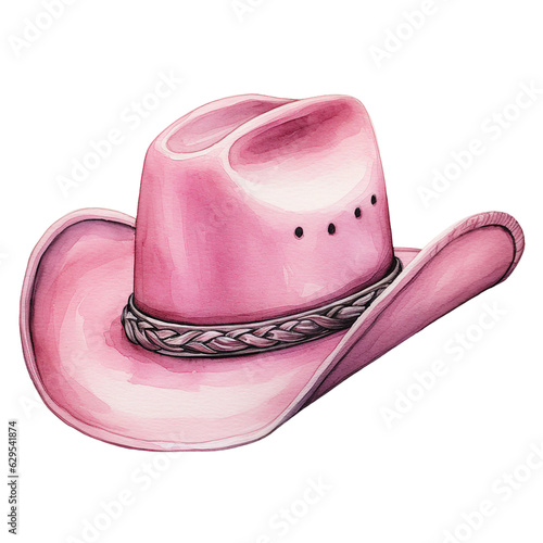 pink cowgirl hat  watercolor clipart, western rodeo pink cap