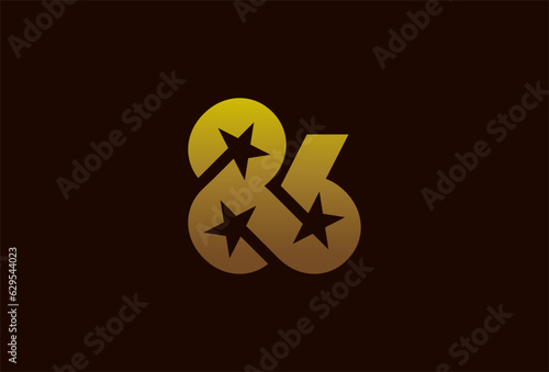 Number 86 Logo. Monogram number 86 formed from the infinity symbol with a star in the negative space, usable for business and anniversary logos, flat design logo template, vector illustration photo