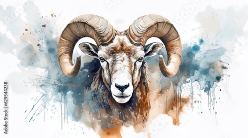 Portrait of a ram, art watercolor.  © Terablete