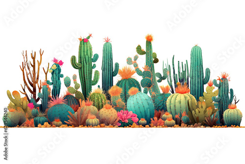 Watercolor Cactus white Background , Cactus pattern for printing ,Cactus transparent background, PNG , Generative AI
