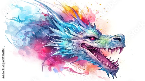 Multicolored dragon in a watercolor style.