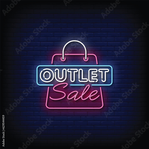 Neon Sign outlet sale with brick wall background vector