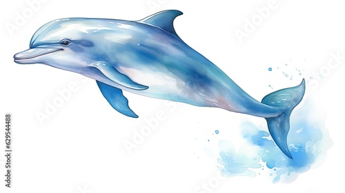 Dolphin in a watercolor style on a sea wave.
