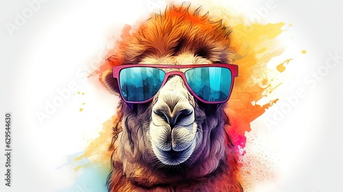 Portrait of a camel in sunglasses.  © Terablete