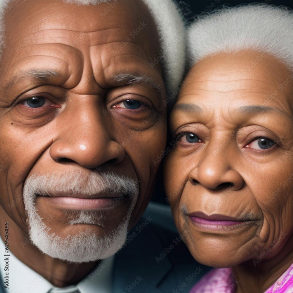 Close up portrait of an attractive elderly black man and women. Generative AI Close up portrait of an attractive elderly black man and women. Generative AI