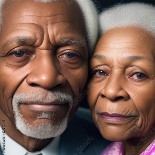 Close up portrait of an attractive elderly black man and women. Generative AI