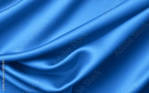 Blue satin texture. Silky texture. Satin dress close-up. AI generative