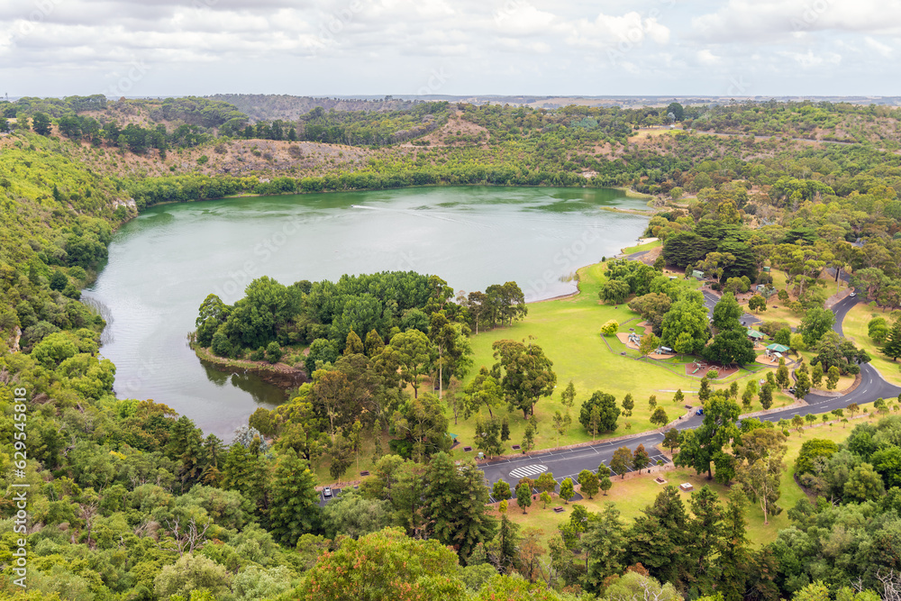 Valley Lake viewed from the Potters Point Lookout on a day, Mount Gambier, South Australia