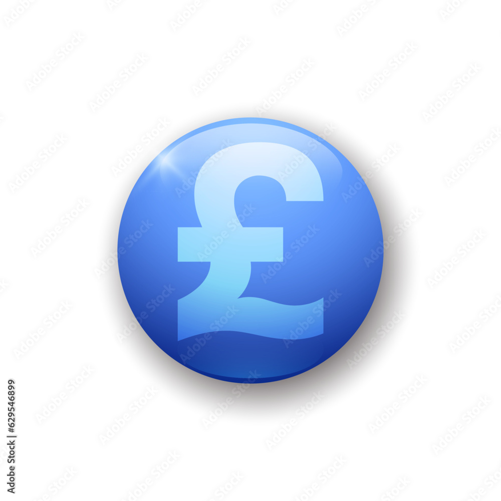 Realistic glossy button with GBP icon. 3d vector element of blue color with shadow underneath. Best for mobile apps, UI and web design. Realistic glossy button with GBP icon. 3d vector element of blue color with shadow underneath. Best for mobile apps, UI and web design.