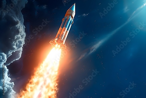 a rocket is flying in outer space