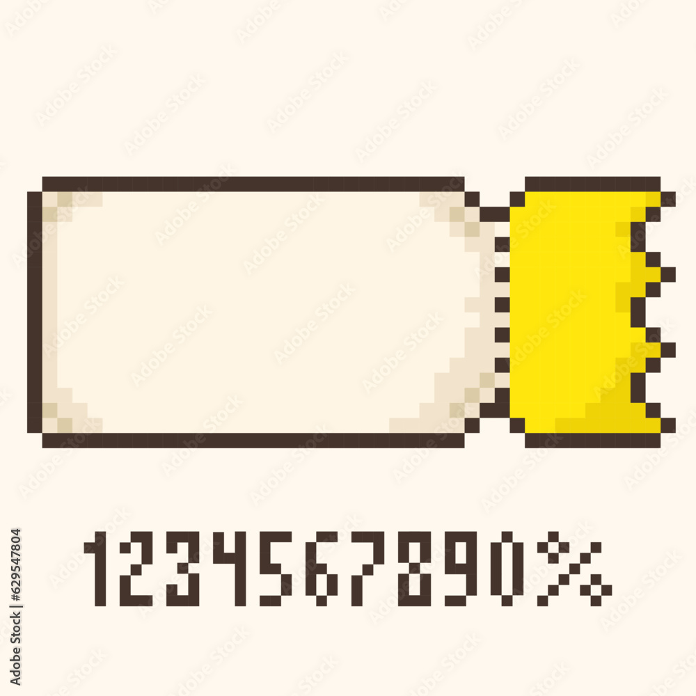 pixel coupon.Sale ticket template, discount,bright 8bit coupon. Vector