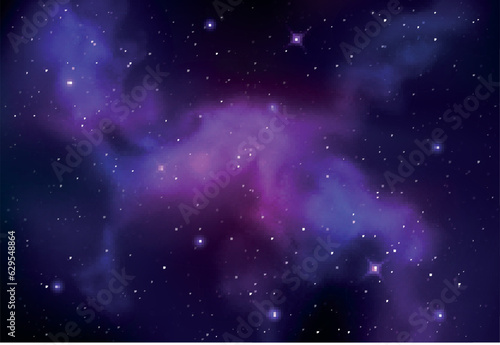 Vector colorful abstract universe backgroud with galaxies and glowing stars