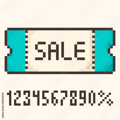 pixel coupon.Sale ticket template, discount,bright 8-bit coupon. Vector illustration