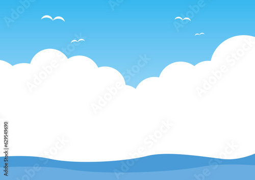 雲　背景　シンプル　グラデーション  空飛ぶカモメと海
