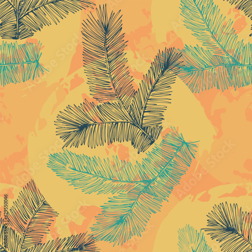 Hand drawn seamless pattern with fir branches and hanging decoration, great for christmas banners, wallpapers, wrapping, textiles - vector design