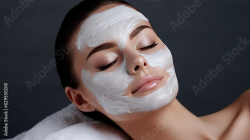 Beautiful young woman with a mask on her face. Skin care and treatment, spa, natural beauty and cosmetology concept.