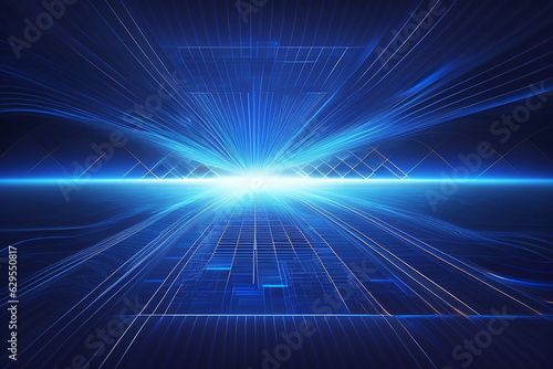 Quantum background network, abstract on dark blue, straight lines, concept