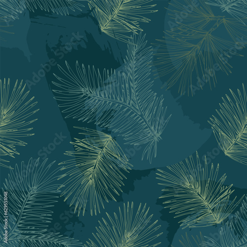 Hand drawn seamless pattern with fir branches and hanging decoration  great for christmas banners  wallpapers  wrapping  textiles - vector design