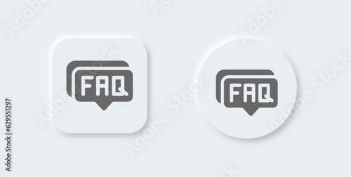 Faq solid icon in neomorphic design style. Question signs vector illustration.