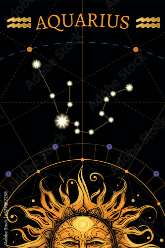 Tarot card. zodiac card with Aquarius symbol. Horoscope and card magic