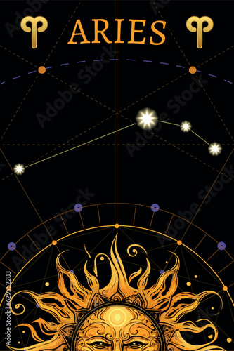 Tarot card. zodiac card with Aries symbol. Horoscope and card magic