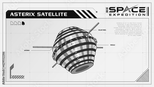 Asterix (A-1) Satellite Explore the Lunar Skies- French Moon Mission A Space Expedition Series Infographics Vector Illustration design photo