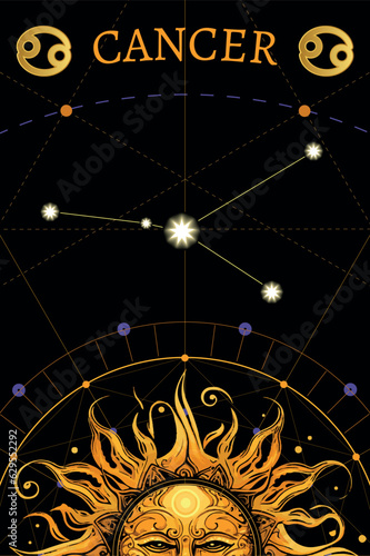 Tarot card. zodiac card with Cancer symbol. Horoscope and card magic