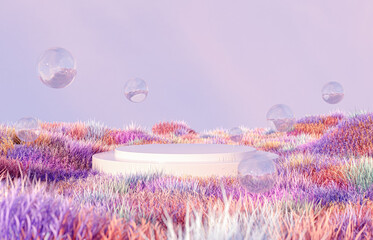 Papier peint photo Pourpre Abstract landscape scene with a podium for product display. 3d rendering  © mim.girl