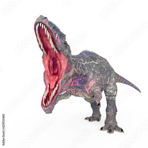 giganotosaurus is intimidating the others on white background © DM7