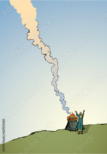 Vector drawing. Noah Offers a Sacrifice to God