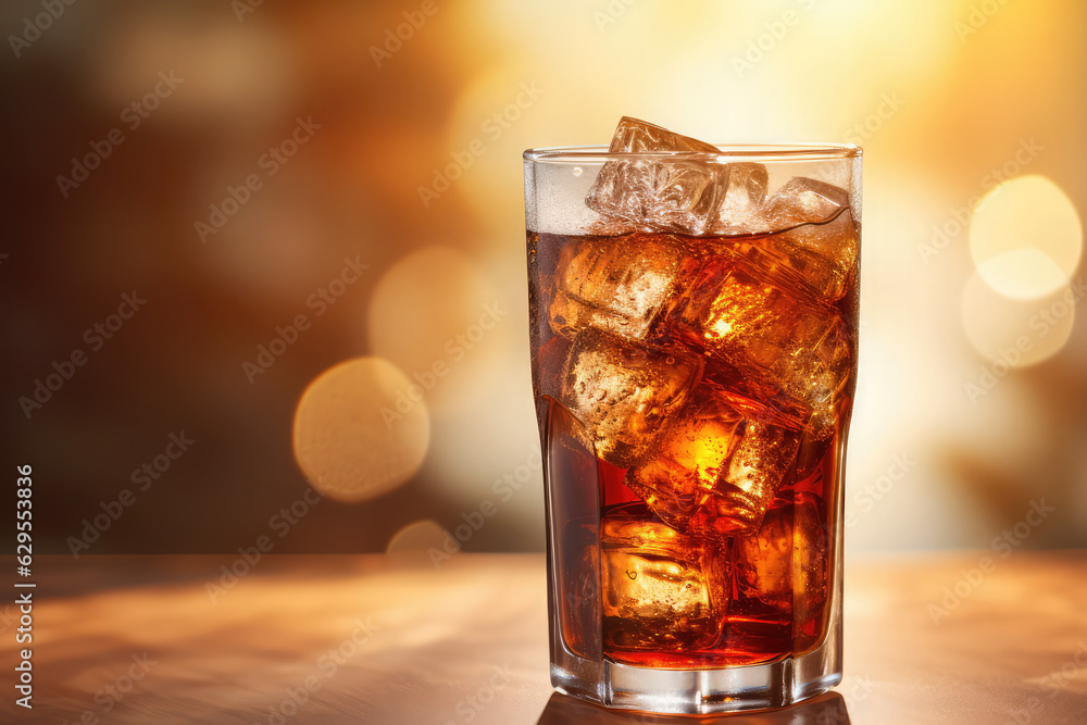 cola in a glass on background