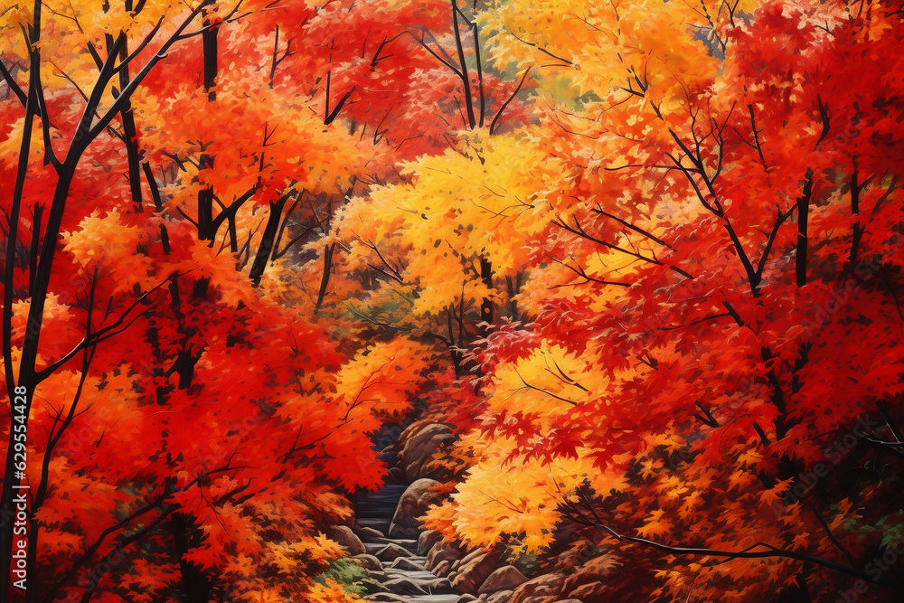 Glorious autumn foliage, a radiant tapestry of red, orange, and gold.