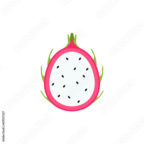 dragon fruit flat design vector illustration. Vector ripe pitahaya, juicy tropical fruit, vegetarian food, grocery product. Pithaya, exotic tropical dragonfruit