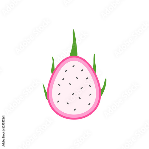 dragon fruit flat design vector illustration. Vector ripe pitahaya, juicy tropical fruit, vegetarian food, grocery product. Pithaya, exotic tropical dragonfruit