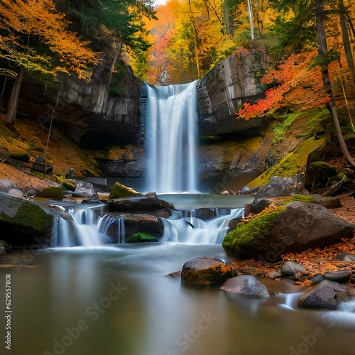 waterfall in autumn forest Generated by ai © feroooz arts