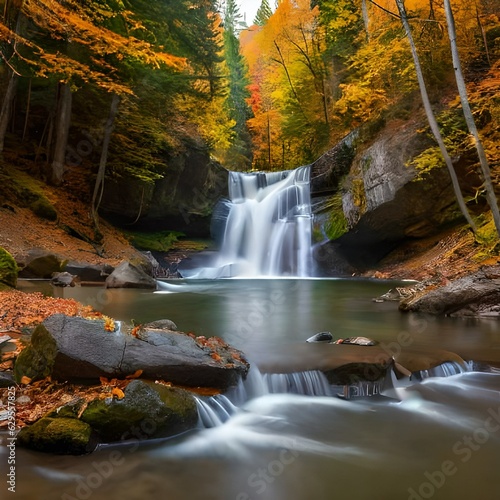 waterfall in autumn forest Generated by ai 
