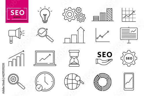 Internet and seo icons. Web Development - thin line vector icon set. SEO and promotion line icons