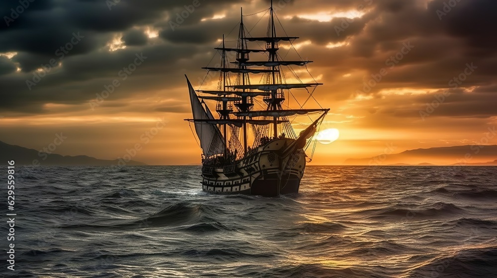 Obraz premium a wonderful landscape with a ship