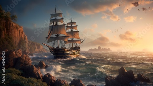 a wonderful landscape with a ship